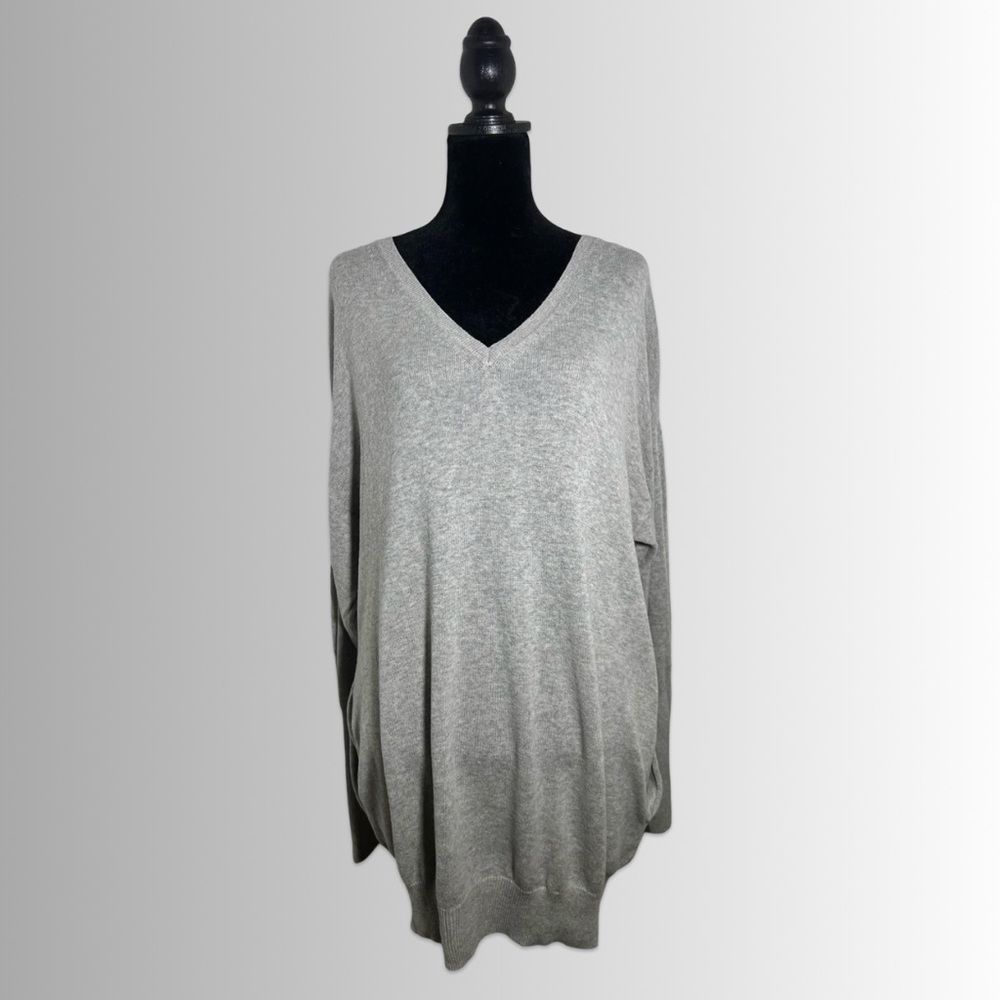 Moda International Cashmere/Cotton Light Gray V-Neck Long Sleeve Tunic Sweater S - Picture 2 of 8